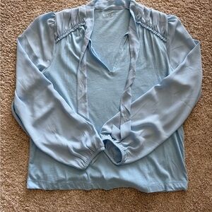 LOFT Pale Blue Tie-Neck Blouse